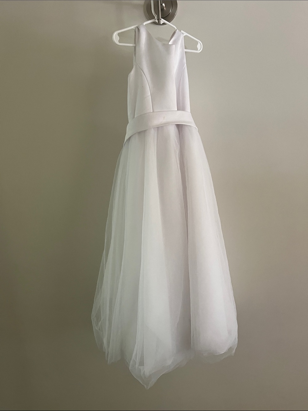 David's Bridal White Satin and Tulle Girls' Formal Dress